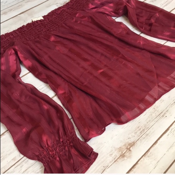 J.O.A. Off the shoulder sheer top shirt blouse - Picture 2 of 3